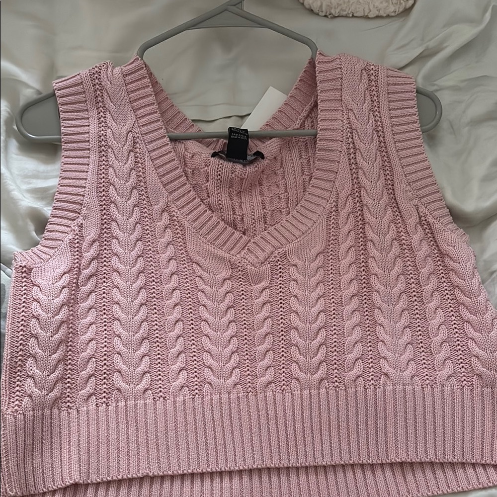 Pink Cable Knit Sweater Vest